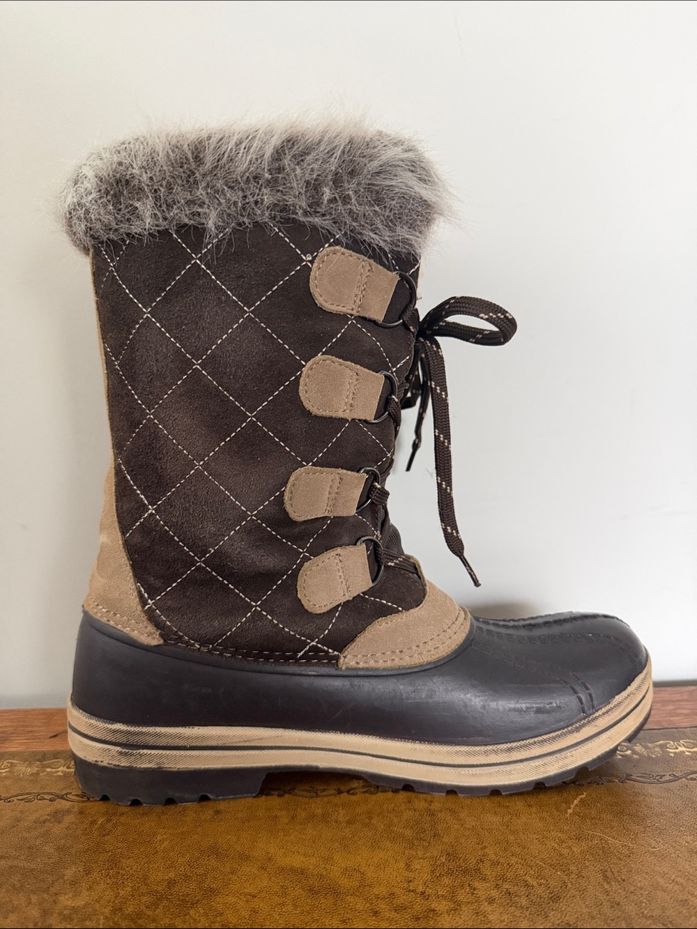 Polar Edge Thinsulate Faux Fur Winter Snow Boots Brown Suede Leather Size 9 - Picture 4 of 16